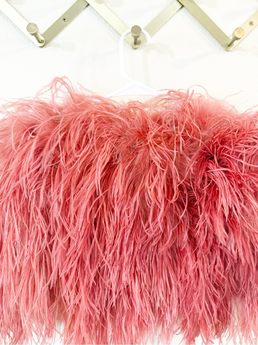 Adrienne Landau Ostrich Feather Coral Pink Button Front Capelet Cover Up Jacket - Picture 6 of 10
